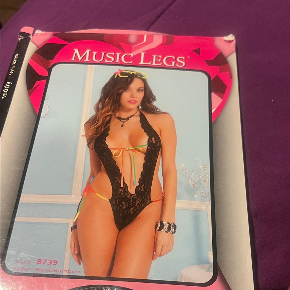Music Legs Black and Rainbow Lace Chemise